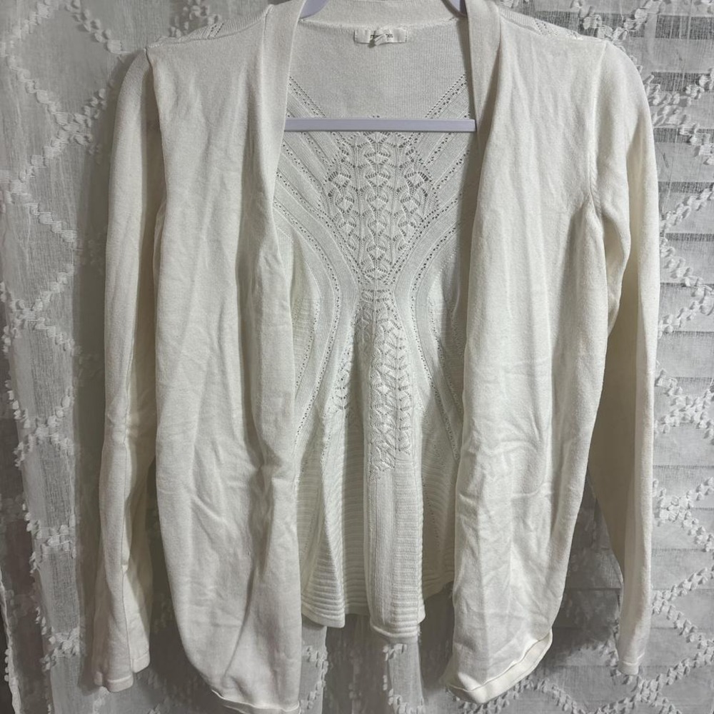 Chic Cream‎ Knit Open Front Cardigan Sweater Textured Back Detail